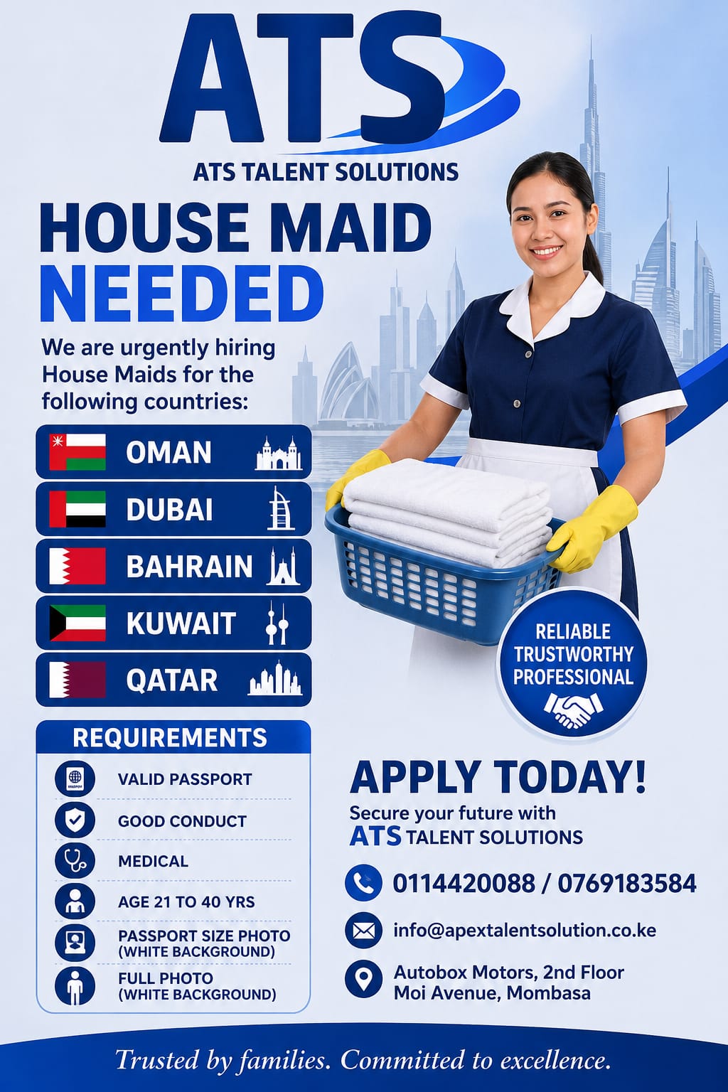 House Maid Jobs Dubai, Oman, Bahrain, Kuwait, Qatar